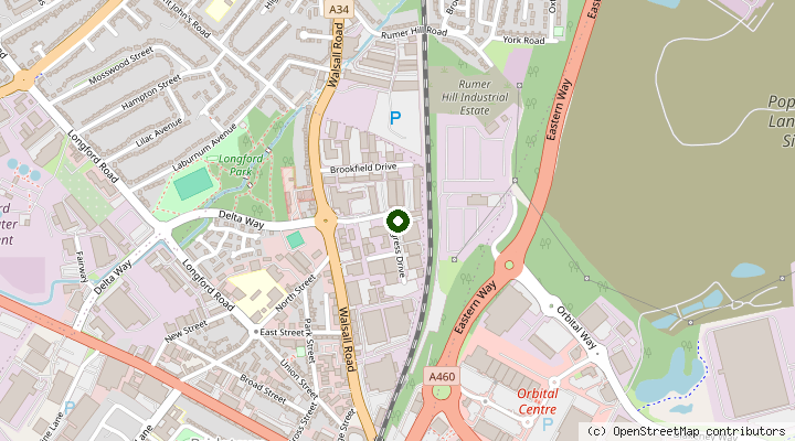 Map showing the location of Absolute Environmental Solutions at Gallan Pk, Watling St, Cannock, WS11 0XG, United Kingdom